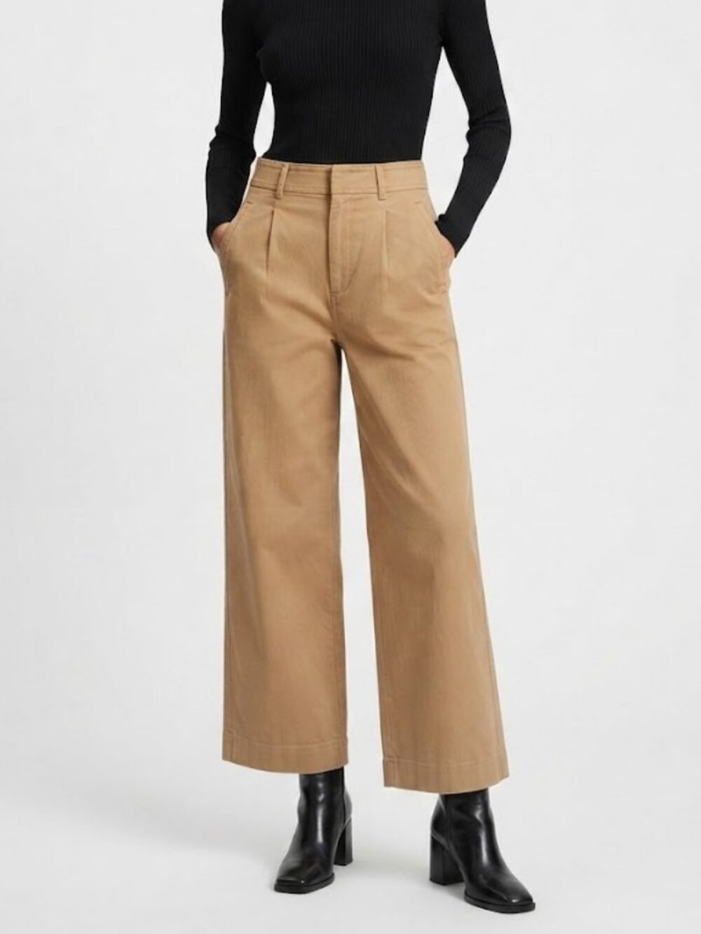 Everlane High Rise Wide Leg Pleated Pants Trench Coat Khaki Size 4S
